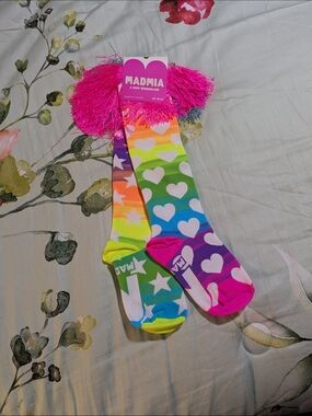 Madmia Neon Pink Heart Socks- Bright Pink